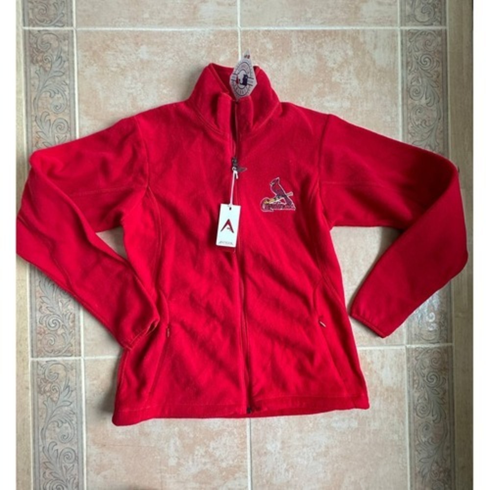 Antigua Ice Red fleece Jacket front zipper Cardinals MLB women's size Small